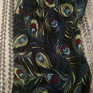 OS lularoe blue peacock feathers leggings EUC
